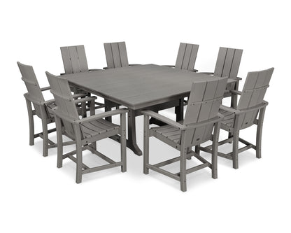 POLYWOOD® Modern Adirondack 9-Piece Farmhouse Trestle Dining Set in Slate Grey