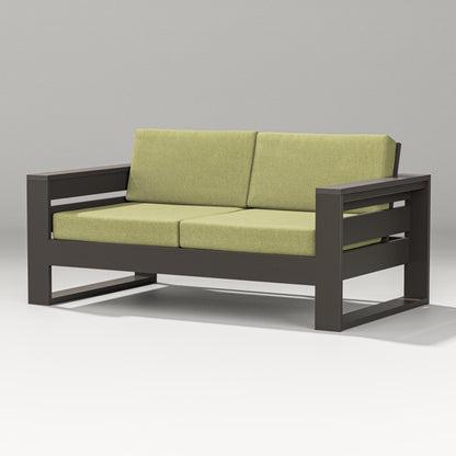 PW Designer Series Latitude Loveseat in Vintage Coffee / Chartreuse Boucle