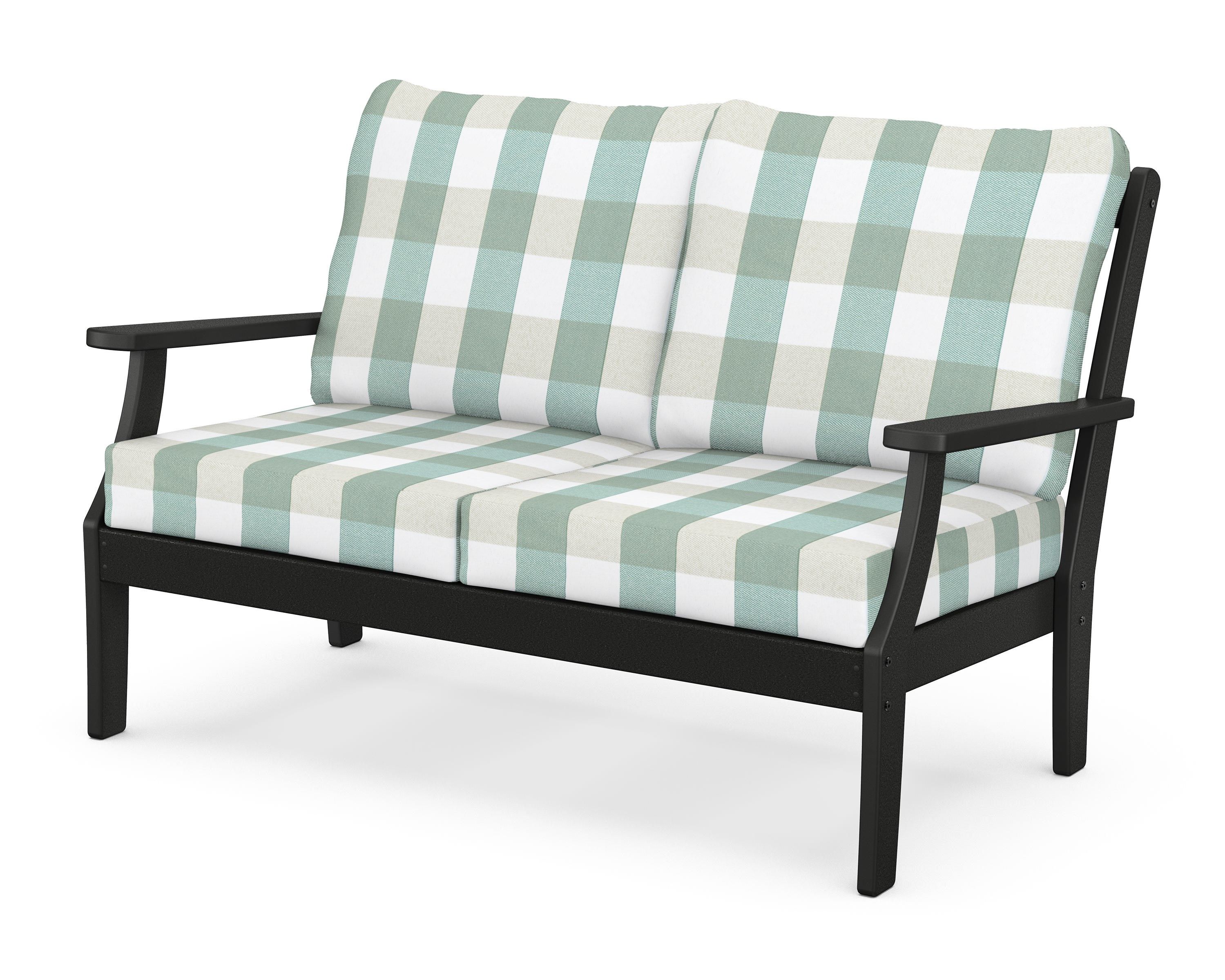 POLYWOOD® Braxton Deep Seating Loveseat in Black / Buffalo Plaid Glacier Spa