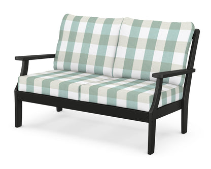 POLYWOOD® Braxton Deep Seating Loveseat in Black / Buffalo Plaid Glacier Spa