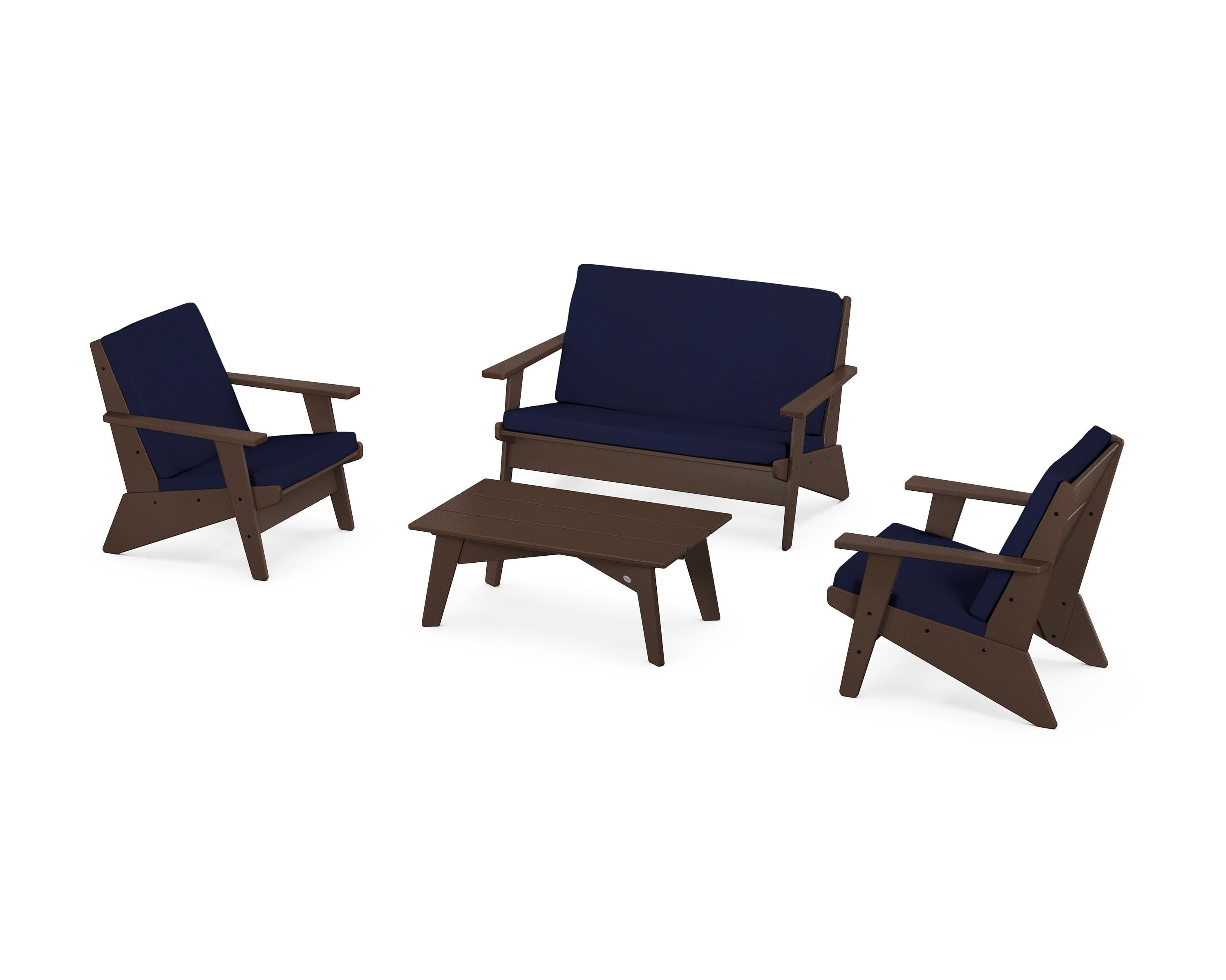 POLYWOOD® Riviera Modern Lounge 4-Piece Set in Mahogany / Navy