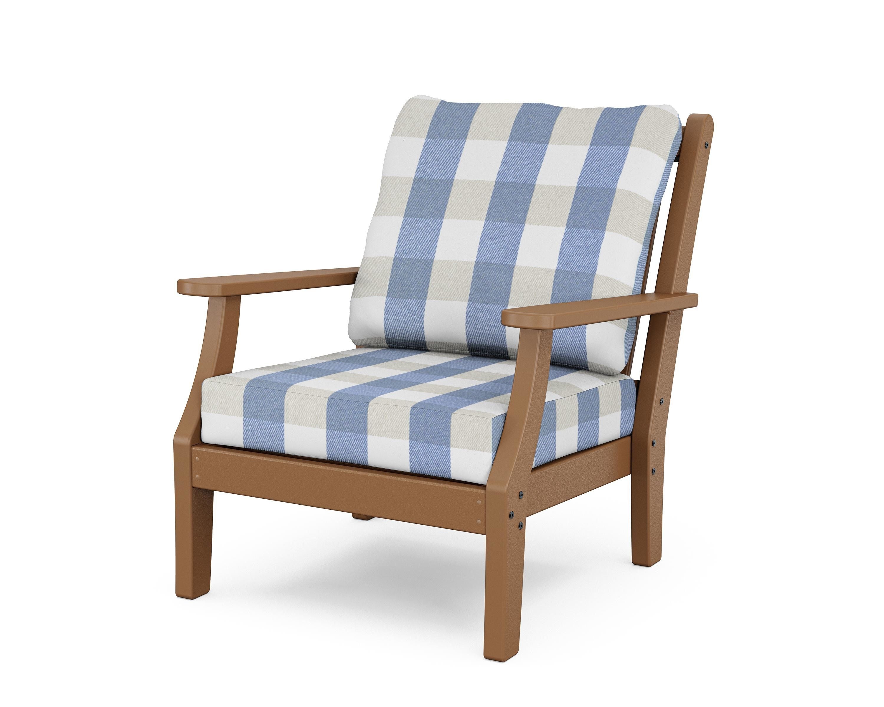 Country Living Wovendale Deep Seating Chair in Teak / Buffalo Plaid Sky Blue