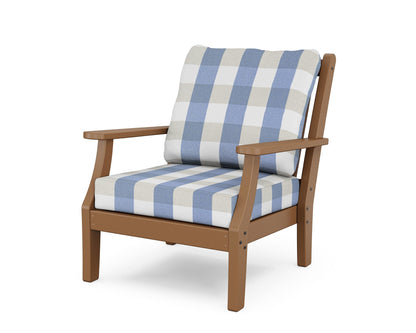 Country Living Wovendale Deep Seating Chair in Teak / Buffalo Plaid Sky Blue