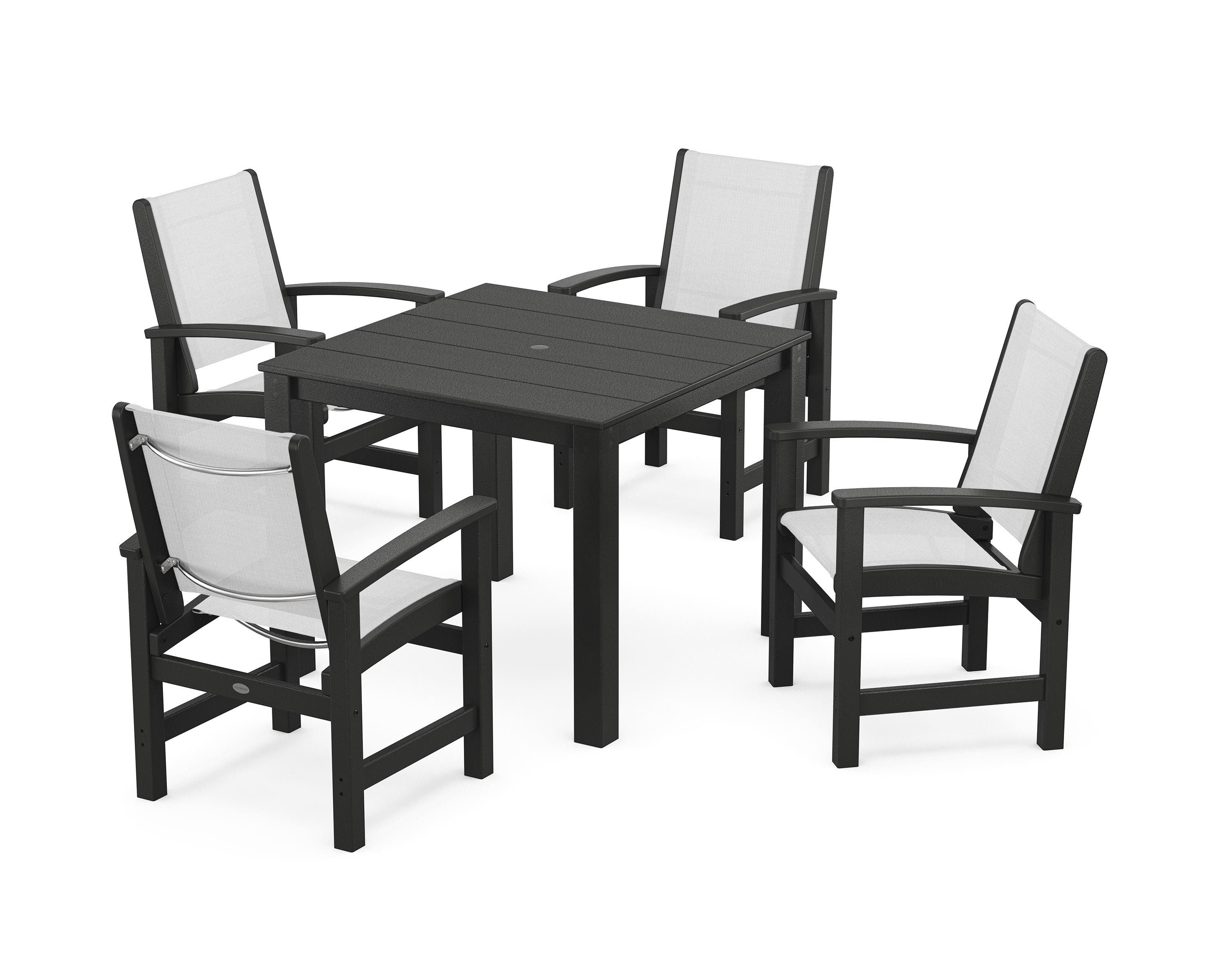 POLYWOOD® Coastal 5-Piece Parsons Dining Set in Black / White Sling