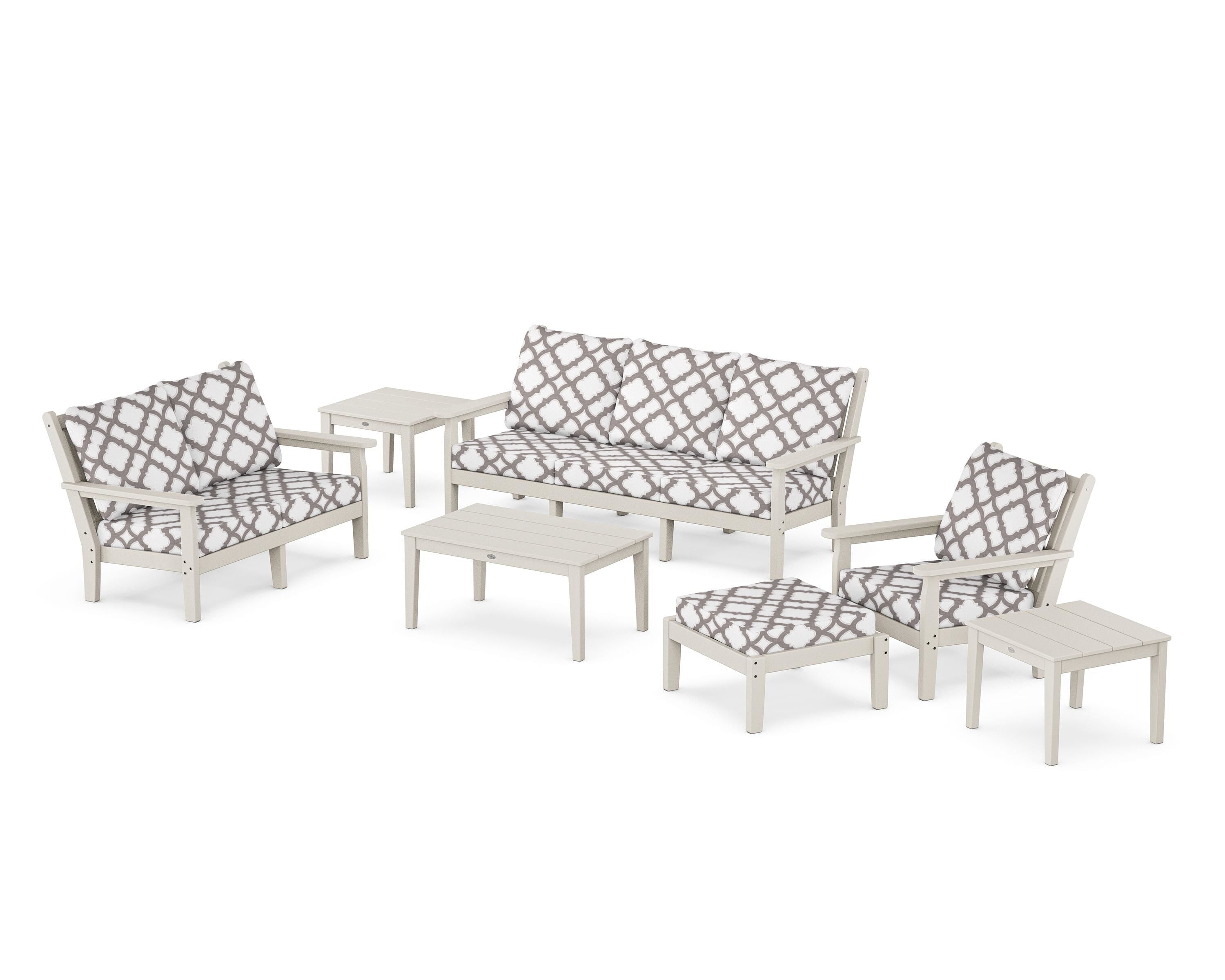 POLYWOOD® Chippendale 7-Piece Deep Seating Set in Sand / Trellis Grey Mist