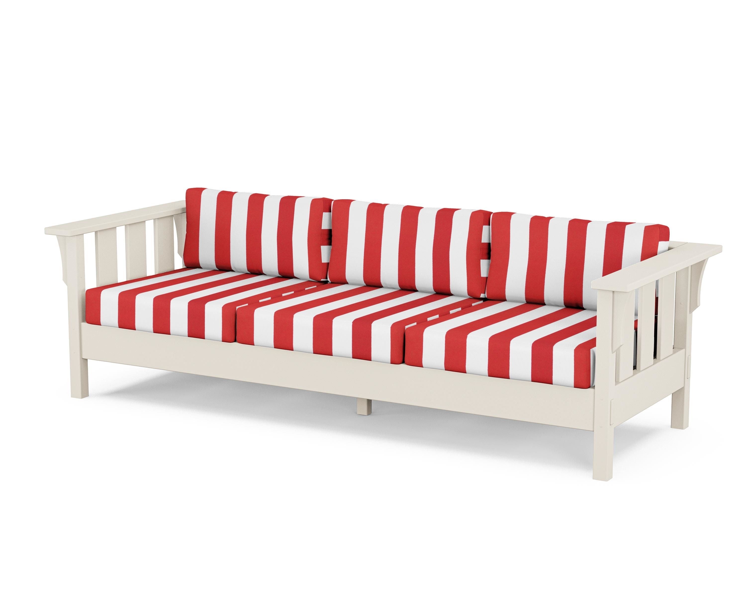 Martha Stewart by POLYWOOD® Acadia Deep Seating Sofa in Sand / Cabana Stripe Crimson