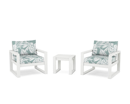 POLYWOOD® EDGE Sectional 3-Piece Deep Seating Set in White / Leaf Glacier Spa