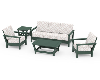 POLYWOOD® Harbour 5-Piece Deep Seating Set in Green / Trellis Dune Burlap