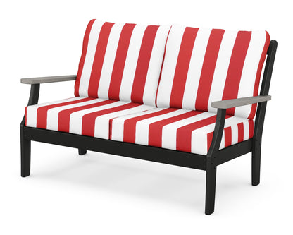 POLYWOOD® Braxton Deep Seating Loveseat in Black / Driftwood / Cabana Stripe Crimson
