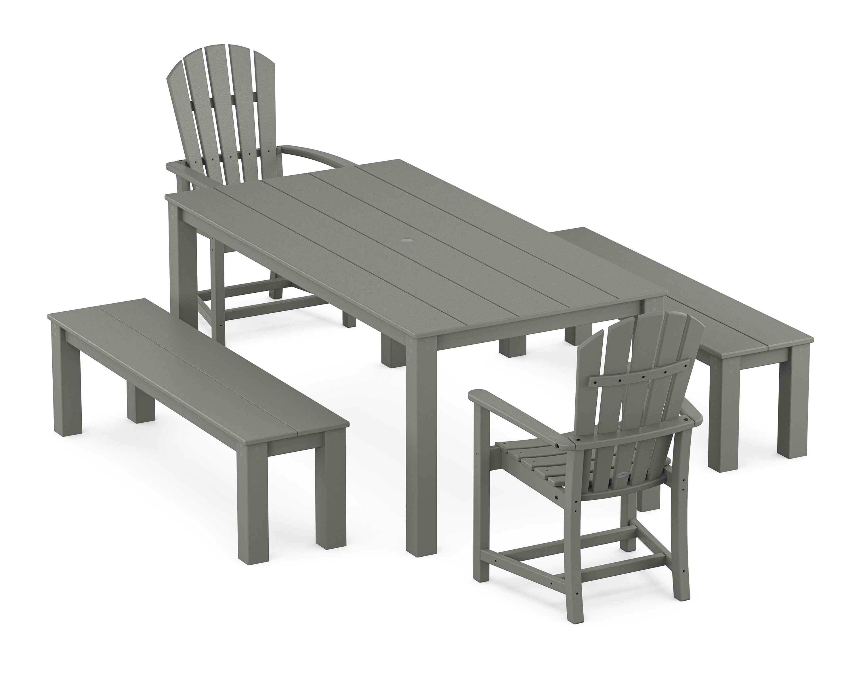 POLYWOOD® Palm Coast 5-Piece Parsons Dining Set with Benches in Slate Grey