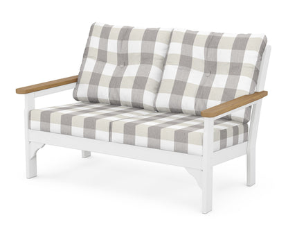 POLYWOOD® Vineyard Deep Seating Loveseat in White / Natural / Buffalo Plaid Grey Mist