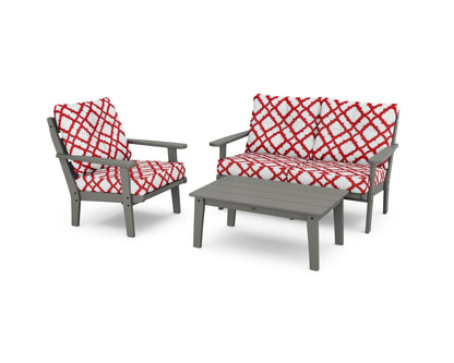 POLYWOOD® Lakeside 3-Piece Deep Seating Set in Slate Grey / Trellis Crimson
