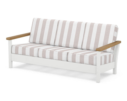 POLYWOOD® Harbour Deep Seating Sofa in White / Natural / Cabana Stripe Dune Burlap