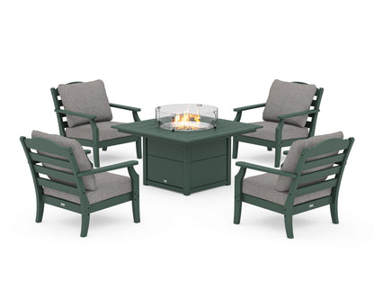 Draper James™ by  POLYWOOD® Savannah 5-Piece Deep Seating Set with Fire Pit Table in Green / Grey Mist
