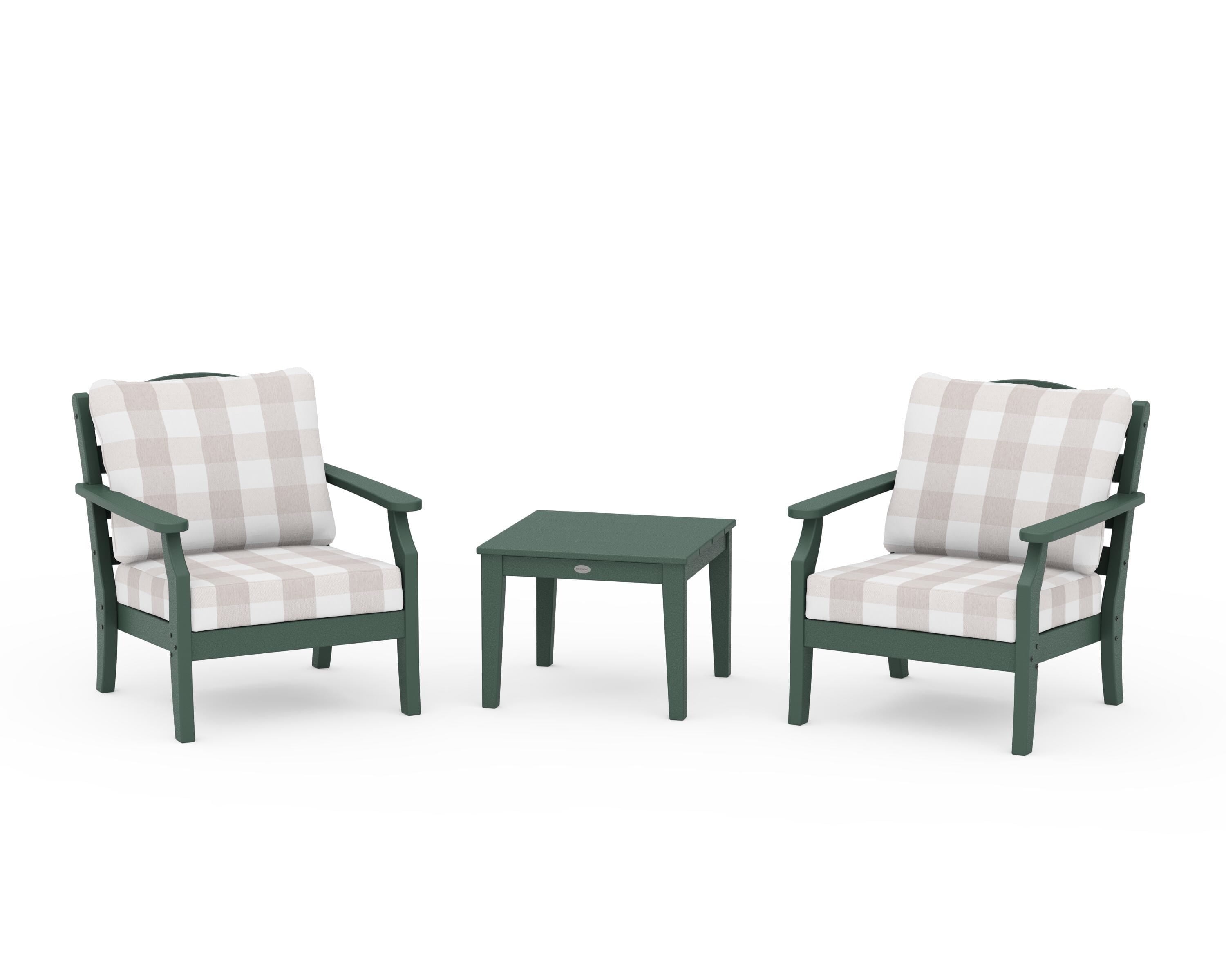Draper James™ by  POLYWOOD® Savannah 3-Piece Deep Seating Set in Green / Buffalo Plaid Dune Burlap