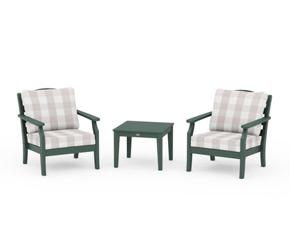 Draper James™ by  POLYWOOD® Savannah 3-Piece Deep Seating Set in Green / Buffalo Plaid Dune Burlap
