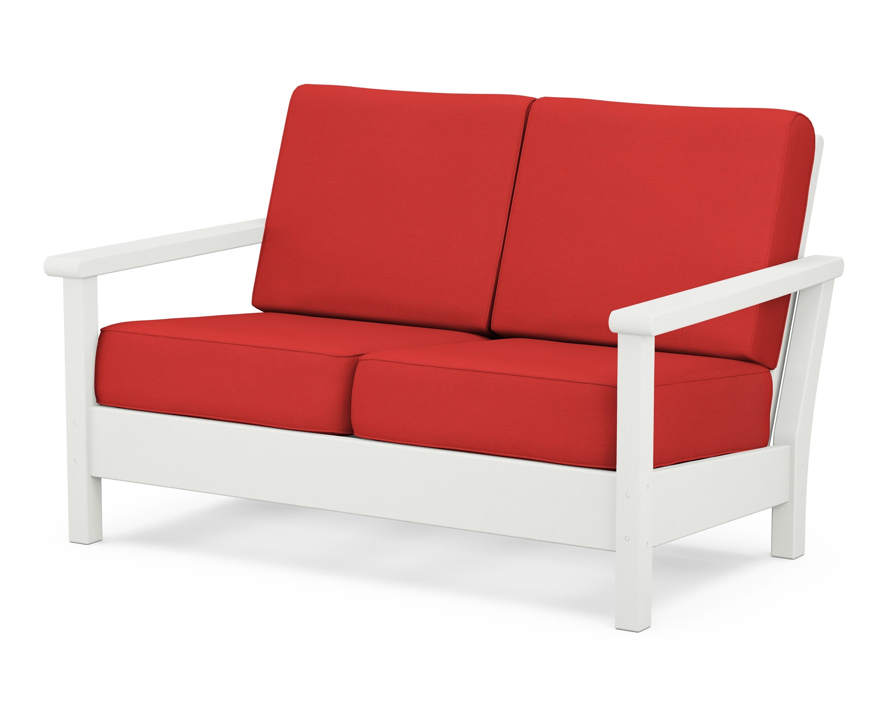 POLYWOOD® Harbour Deep Seating Loveseat in Vintage White / Crimson Linen