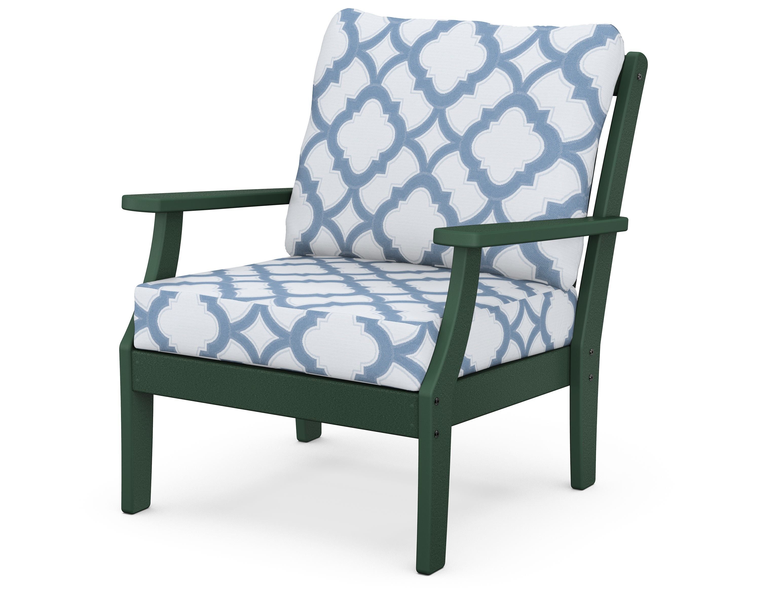 POLYWOOD® Braxton Deep Seating Chair in Green / Trellis Sky Blue