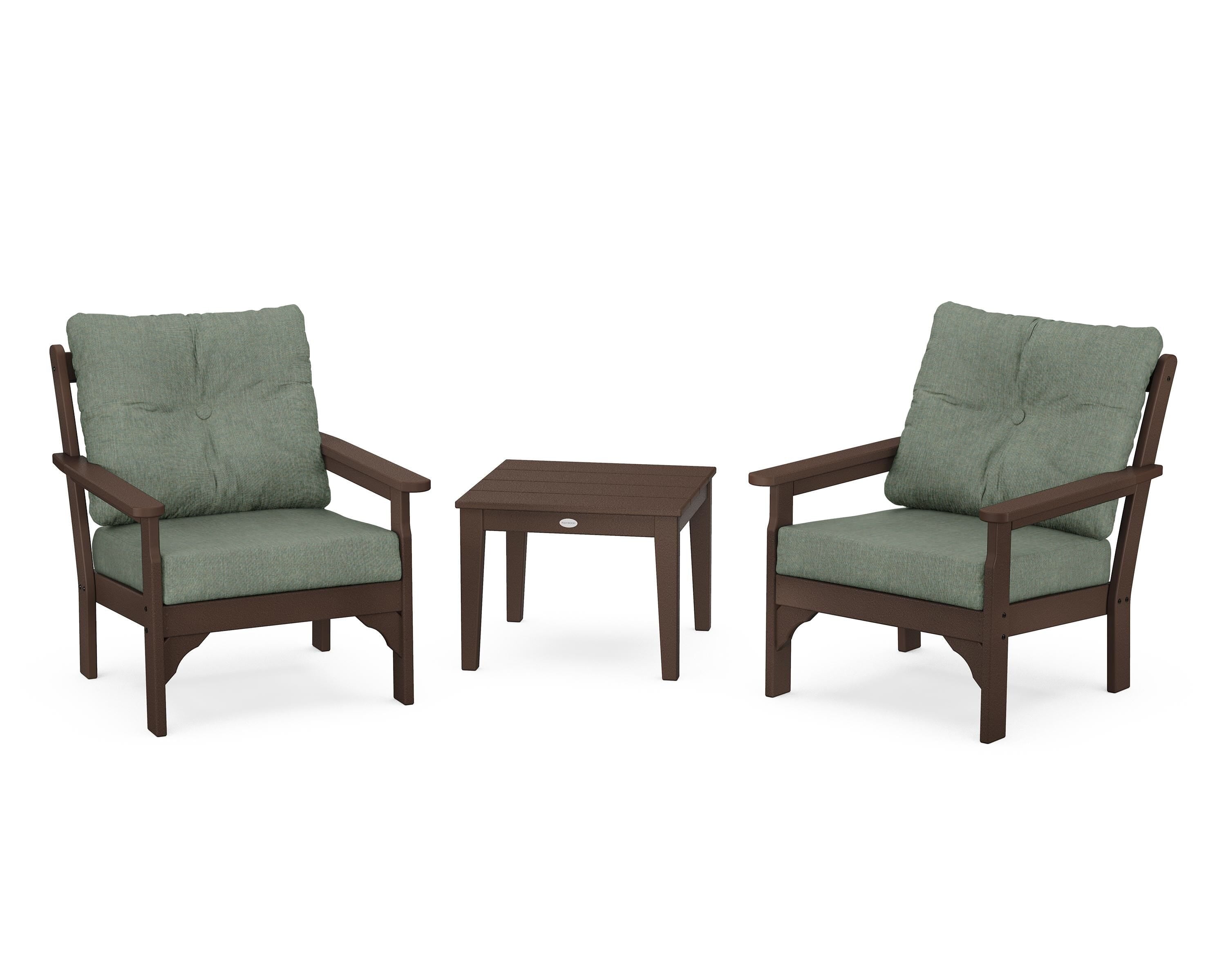 POLYWOOD® Vineyard 3-Piece Deep Seating Set in Mahogany / Cast Sage