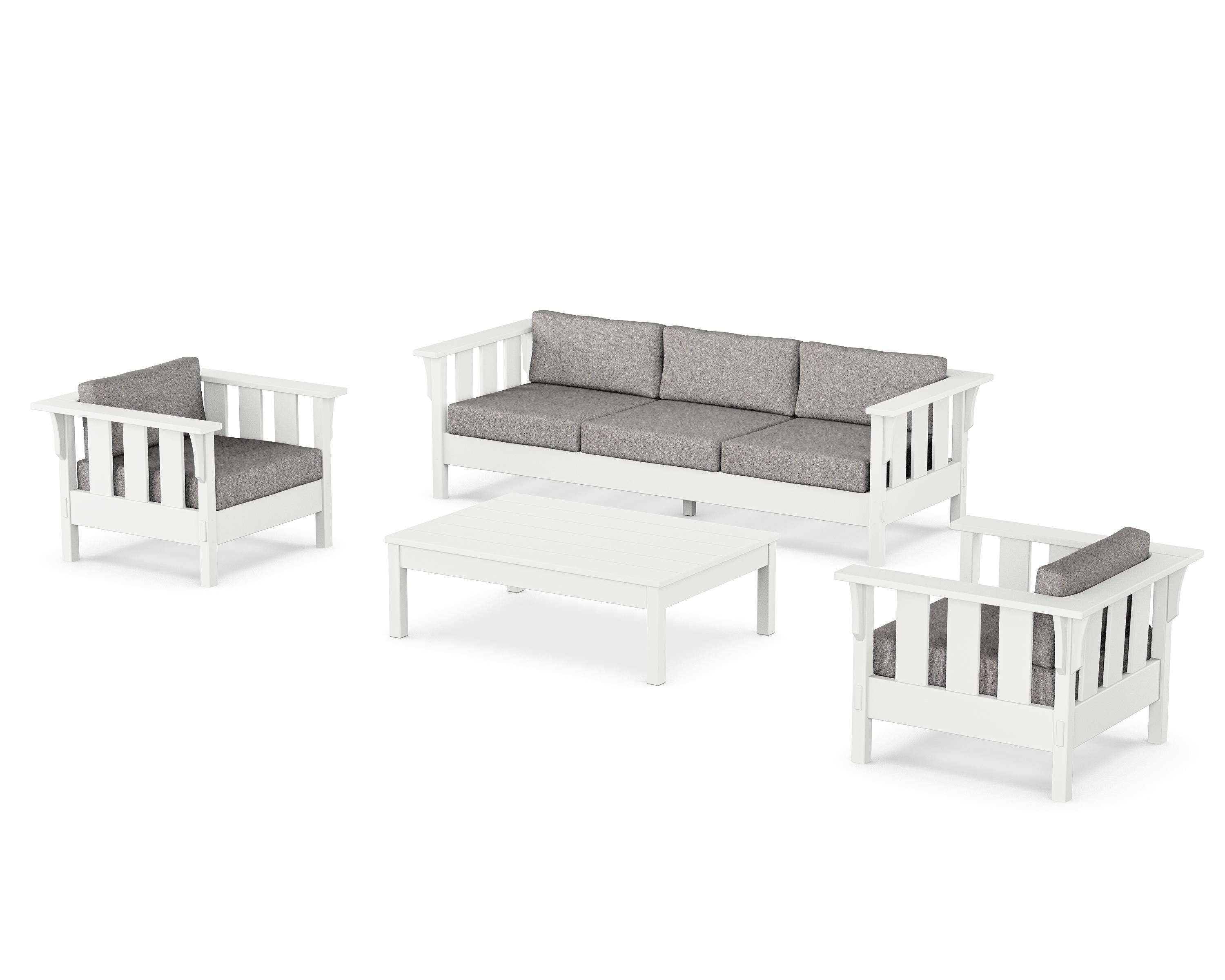 Martha Stewart by POLYWOOD® Acadia 4-Piece Deep Seating Set with Sofa in White / Grey Mist