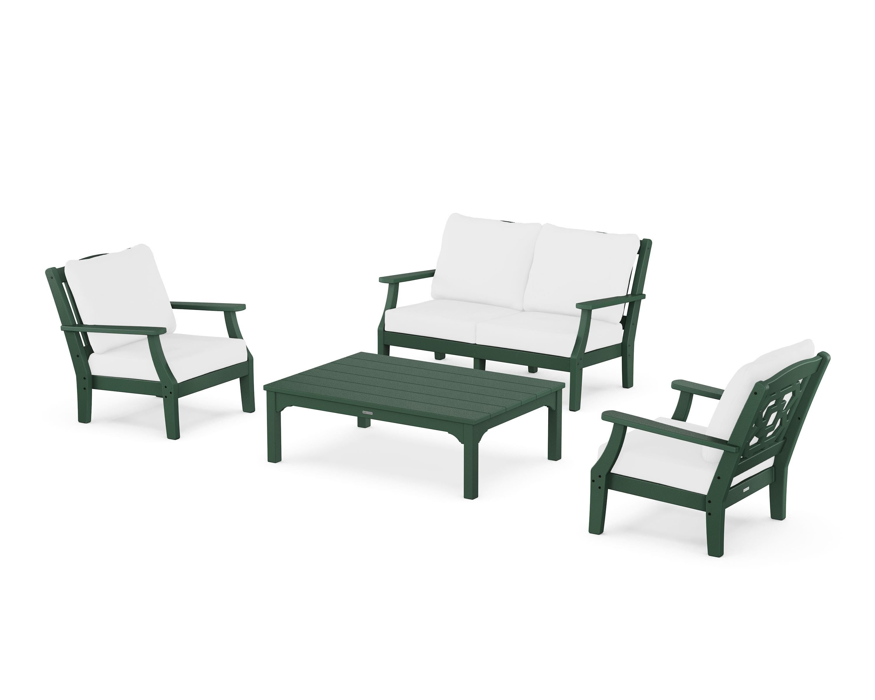 Martha Stewart by POLYWOOD® Chinoiserie 4-Piece Deep Seating Set with Loveseat in Green / Natural