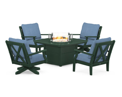 POLYWOOD® Braxton 5-Piece Deep Seating Set with Fire Table in Green / Sky Blue