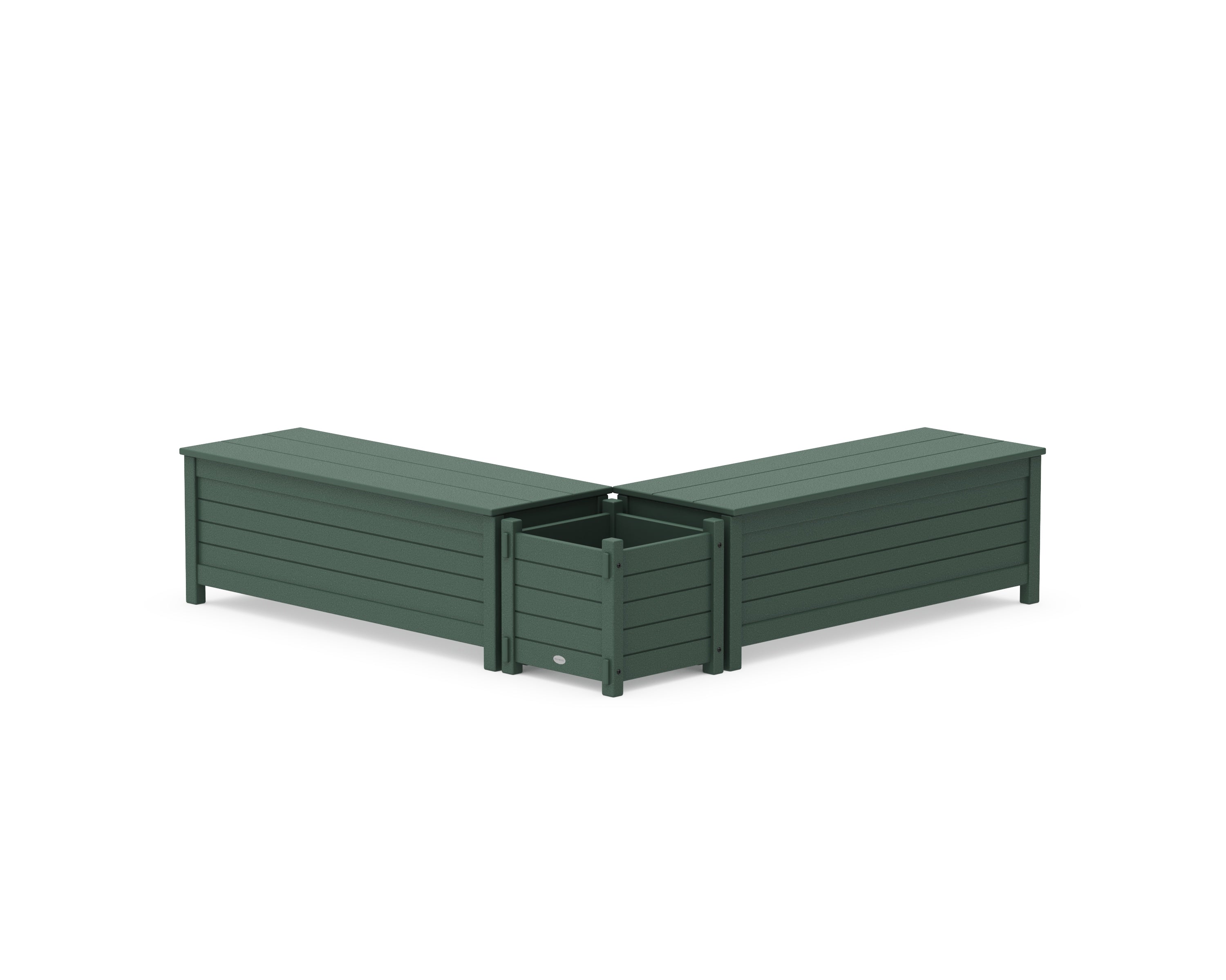 POLYWOOD® 48" Nautical L- Shaped Planter Storage Bench Set in Green