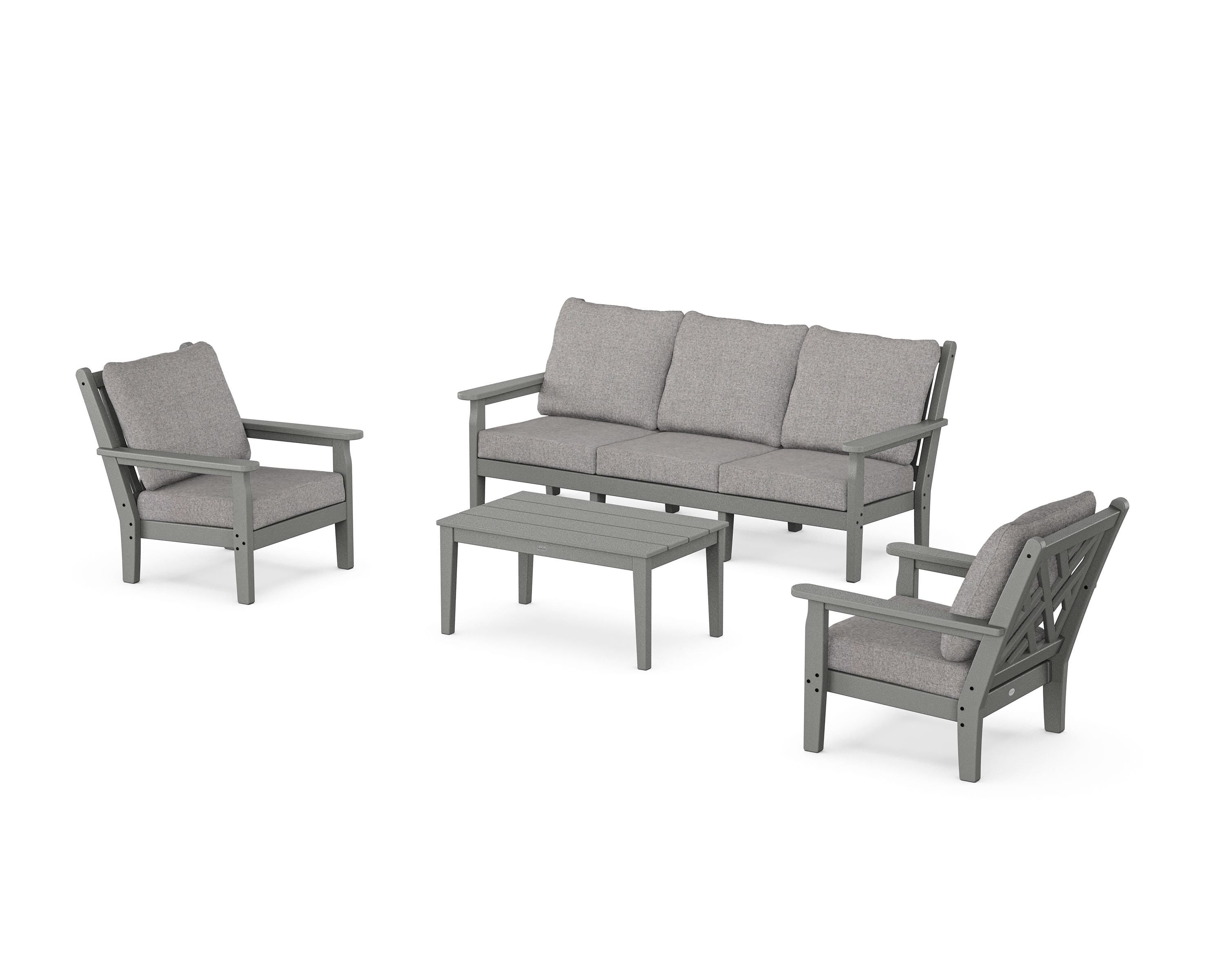 POLYWOOD® Chippendale 4-Piece Deep Seating Set with Sofa in Slate Grey / Grey Mist