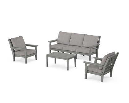 POLYWOOD® Chippendale 4-Piece Deep Seating Set with Sofa in Slate Grey / Grey Mist