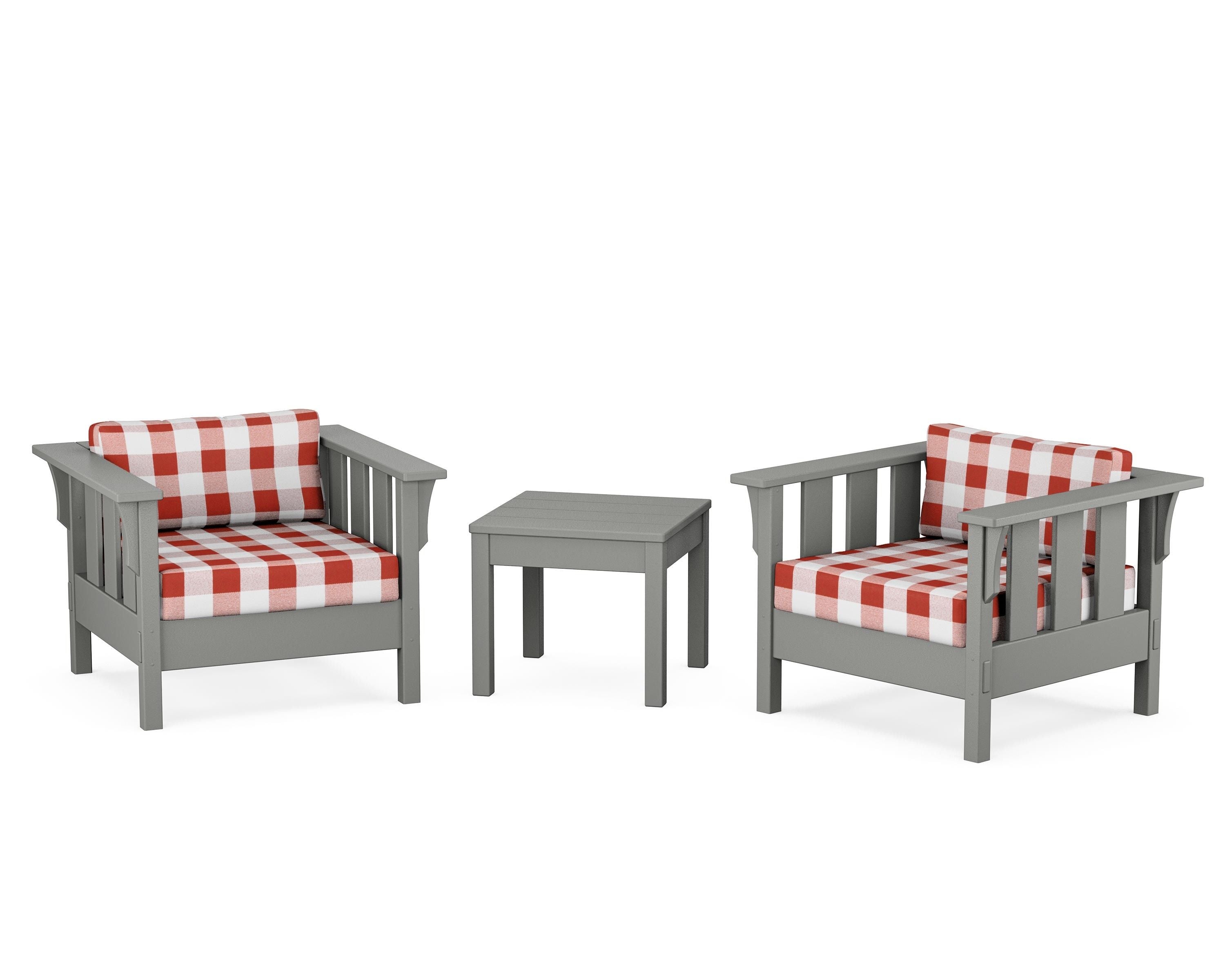 Martha Stewart by POLYWOOD® Acadia 3-Piece Deep Seating Set in Slate Grey / Buffalo Plaid Crimson