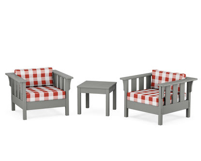 Martha Stewart by POLYWOOD® Acadia 3-Piece Deep Seating Set in Slate Grey / Buffalo Plaid Crimson