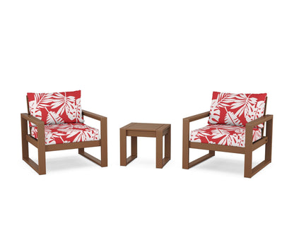 POLYWOOD® EDGE Sectional 3-Piece Deep Seating Set in Teak / Leaf Crimson