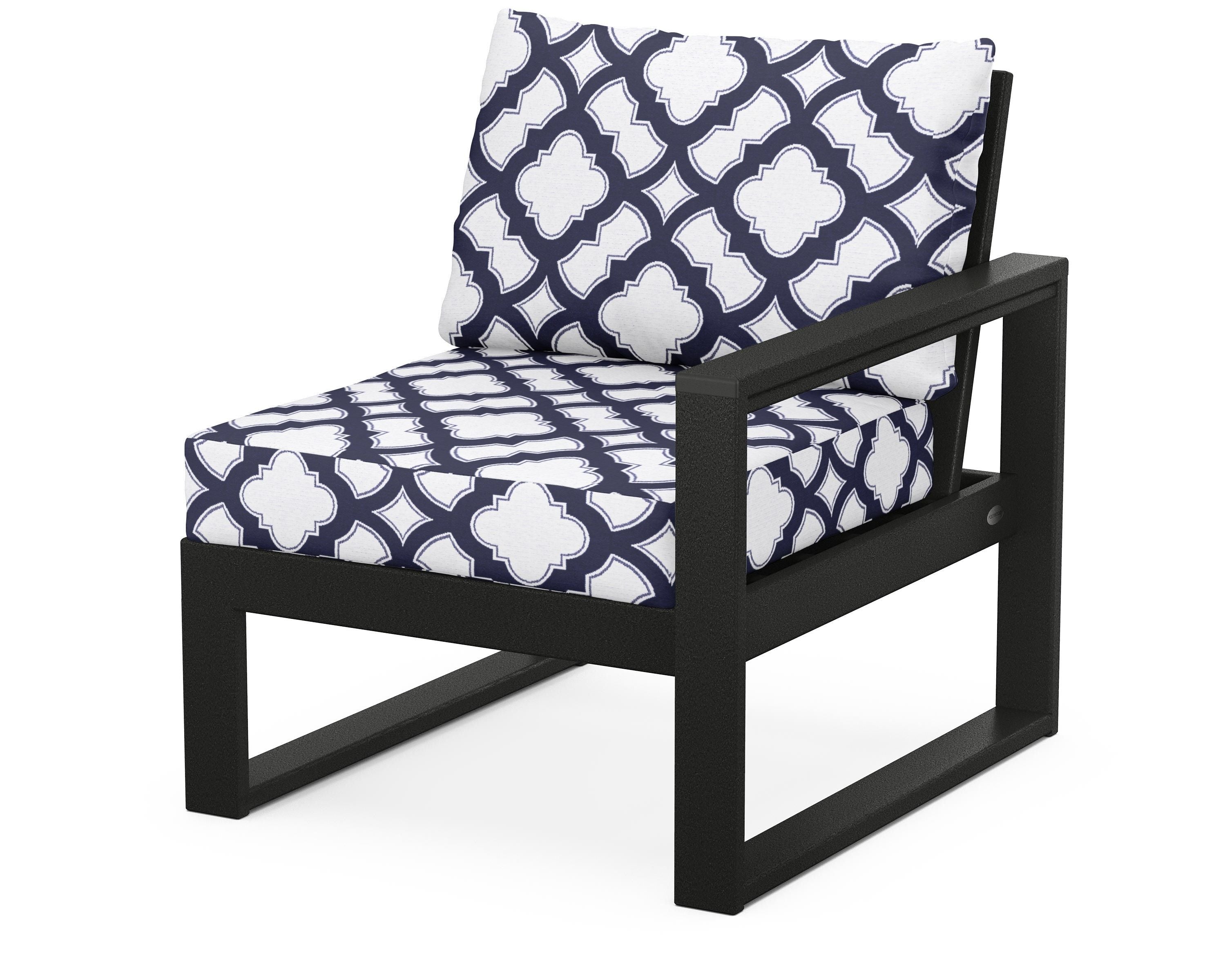 POLYWOOD® EDGE Modular Right Arm Chair in Black / Trellis Navy