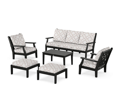 Country Living Wovendale 6-Piece Lounge Sofa Set in Black / Trellis Dune Burlap