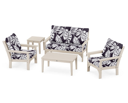 POLYWOOD® Vineyard 5-Piece Deep Seating Set in Sand / Leaf Navy