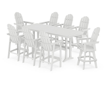 POLYWOOD® Vineyard Curveback Adirondack Swivel 9-Piece Bar Set with Trestle Legs in White