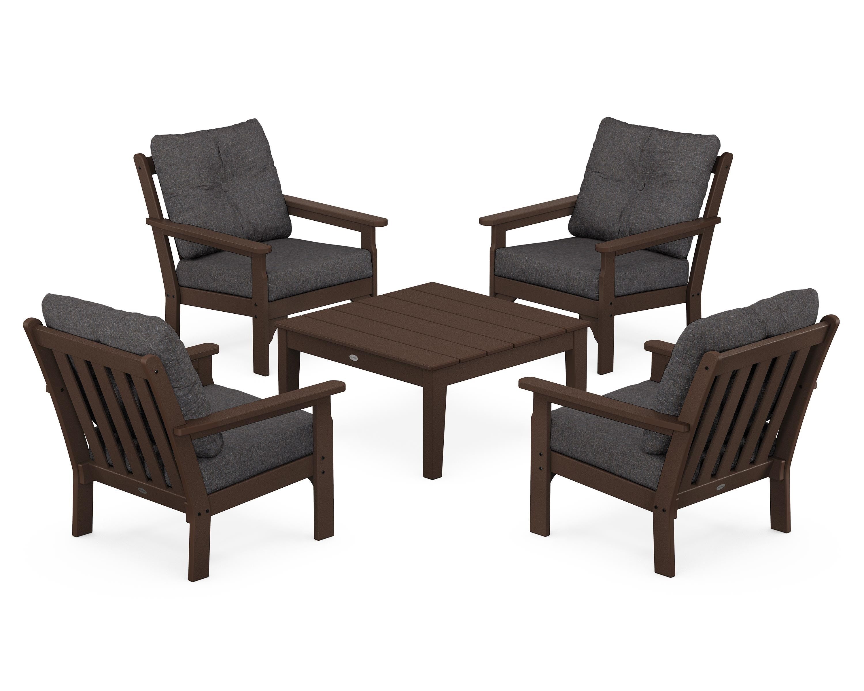 POLYWOOD® Vineyard 5-Piece Deep Seating Conversation Set in Mahogany / Ash Charcoal