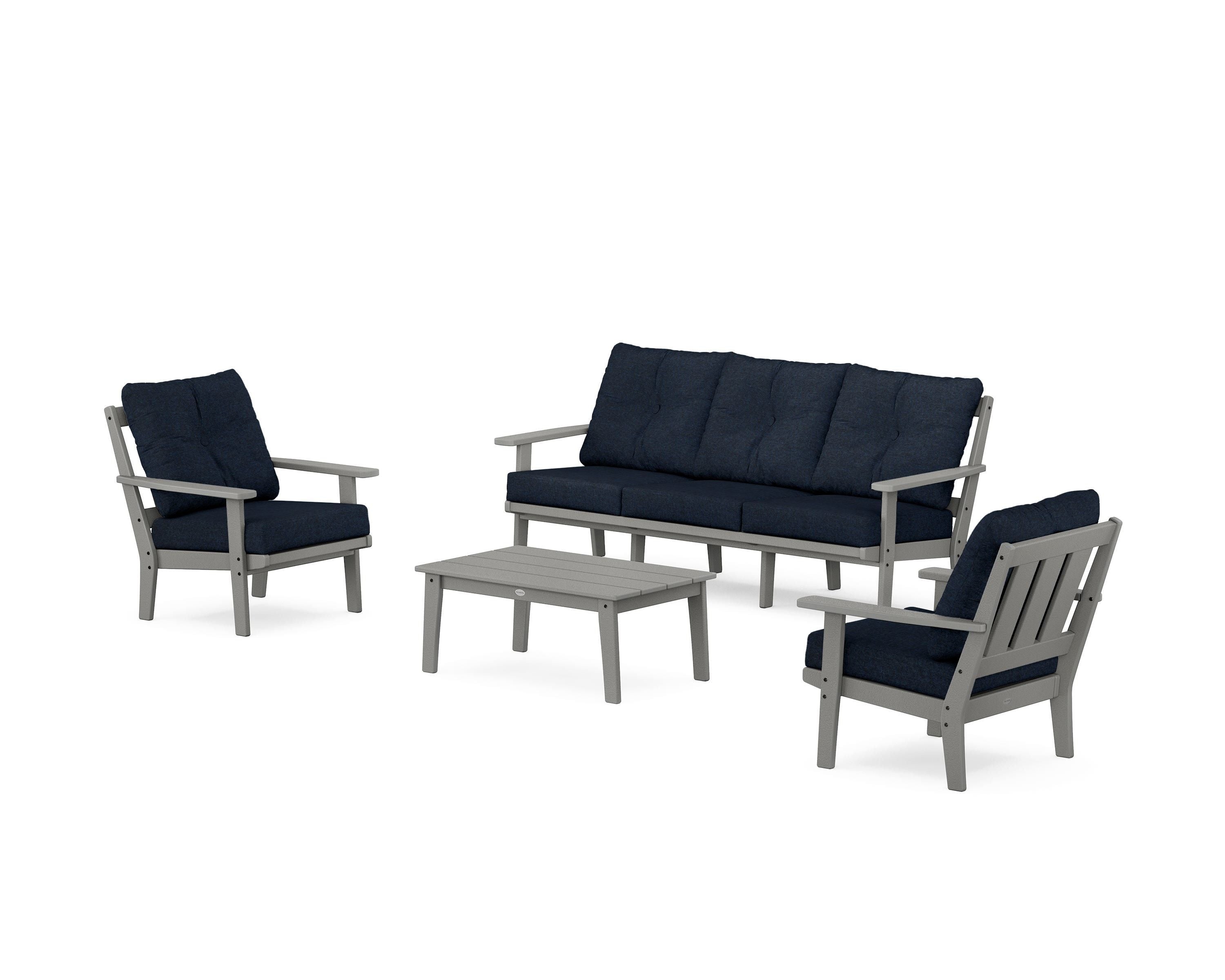 POLYWOOD® Oxford 4-Piece Deep Seating Set with Sofa in Slate Grey / Marine Indigo