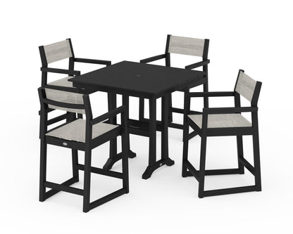 POLYWOOD® EDGE Sling Arm Chair 5-Piece Farmhouse Counter Set with Trestle Legs in Black / Birch Sling