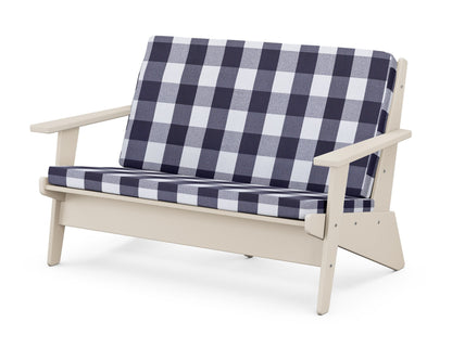 POLYWOOD® Riviera Modern Lounge Loveseat in Sand / Buffalo Plaid Navy