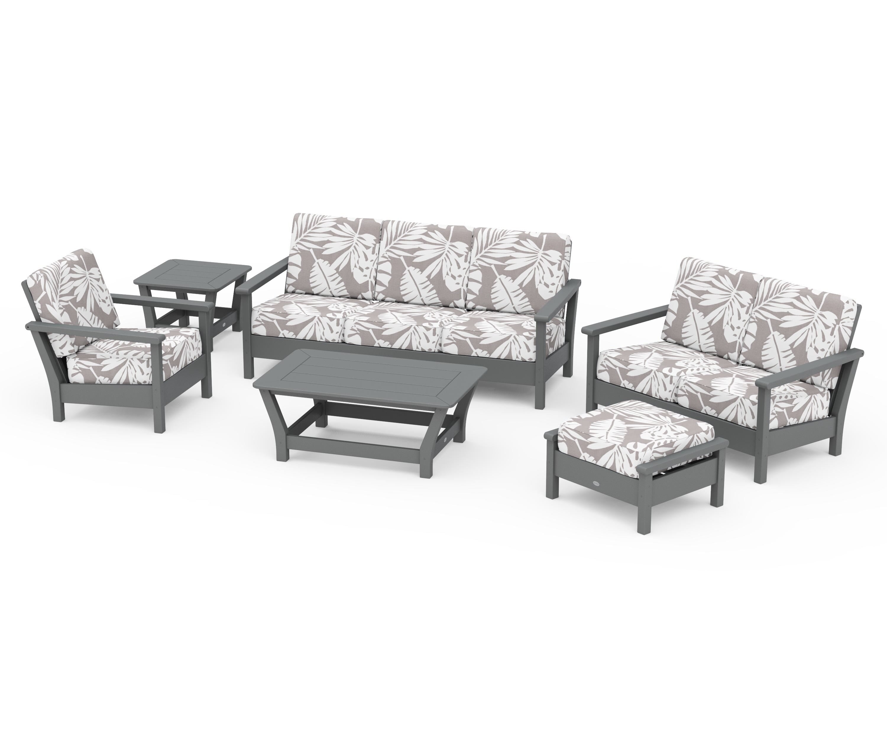 POLYWOOD® Harbour 6-Piece Outdoor Living Set in Slate Grey / Leaf Grey Mist