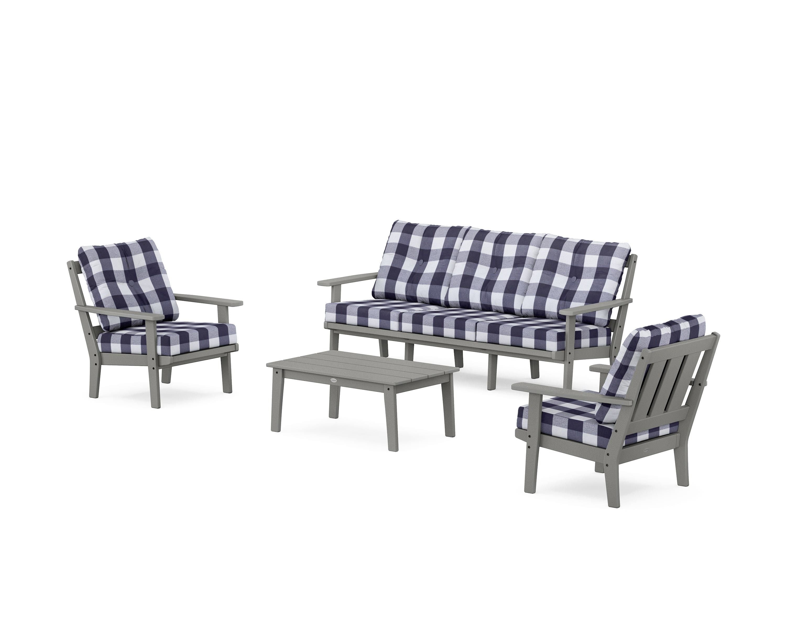 POLYWOOD® Oxford 4-Piece Deep Seating Set with Sofa in Slate Grey / Buffalo Plaid Navy