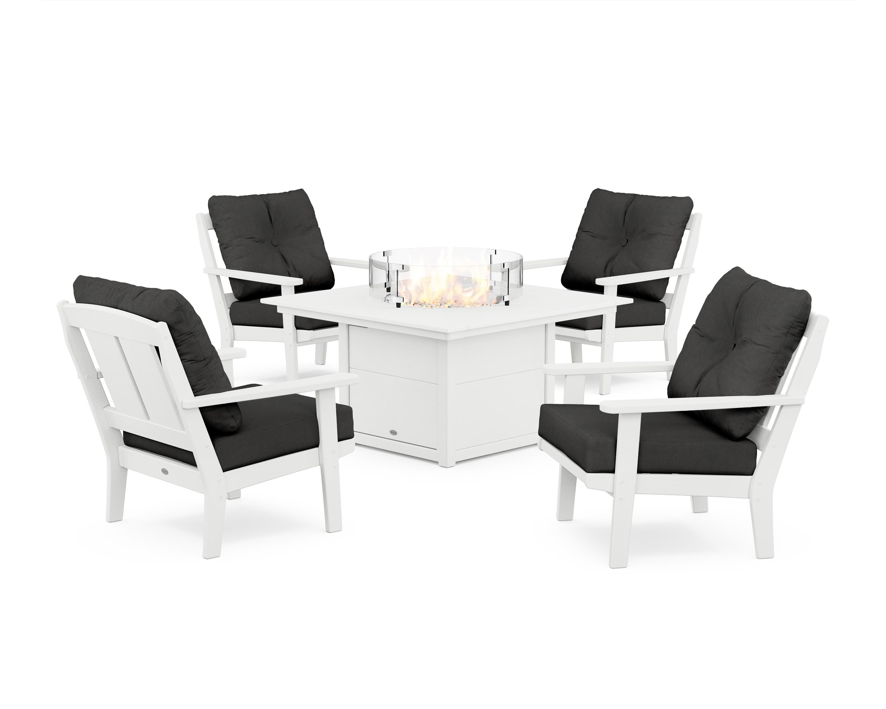 POLYWOOD® Mission 5-Piece Deep Seating Set with Fire Pit Table in White / Spectrum Carbon