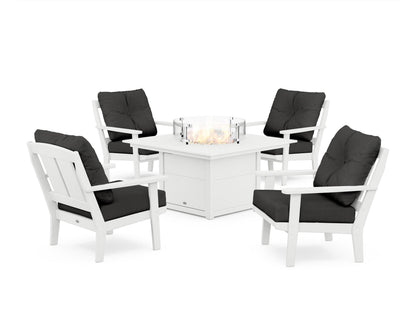 POLYWOOD® Mission 5-Piece Deep Seating Set with Fire Pit Table in White / Spectrum Carbon