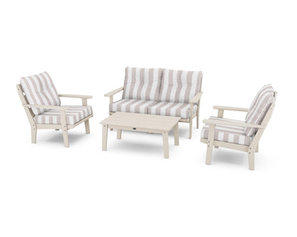 POLYWOOD® Lakeside 4-Piece Deep Seating Set in Sand / Cabana Stripe Dune Burlap