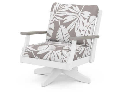 POLYWOOD® Braxton Deep Seating Swivel Chair in White / Driftwood / Leaf Grey Mist