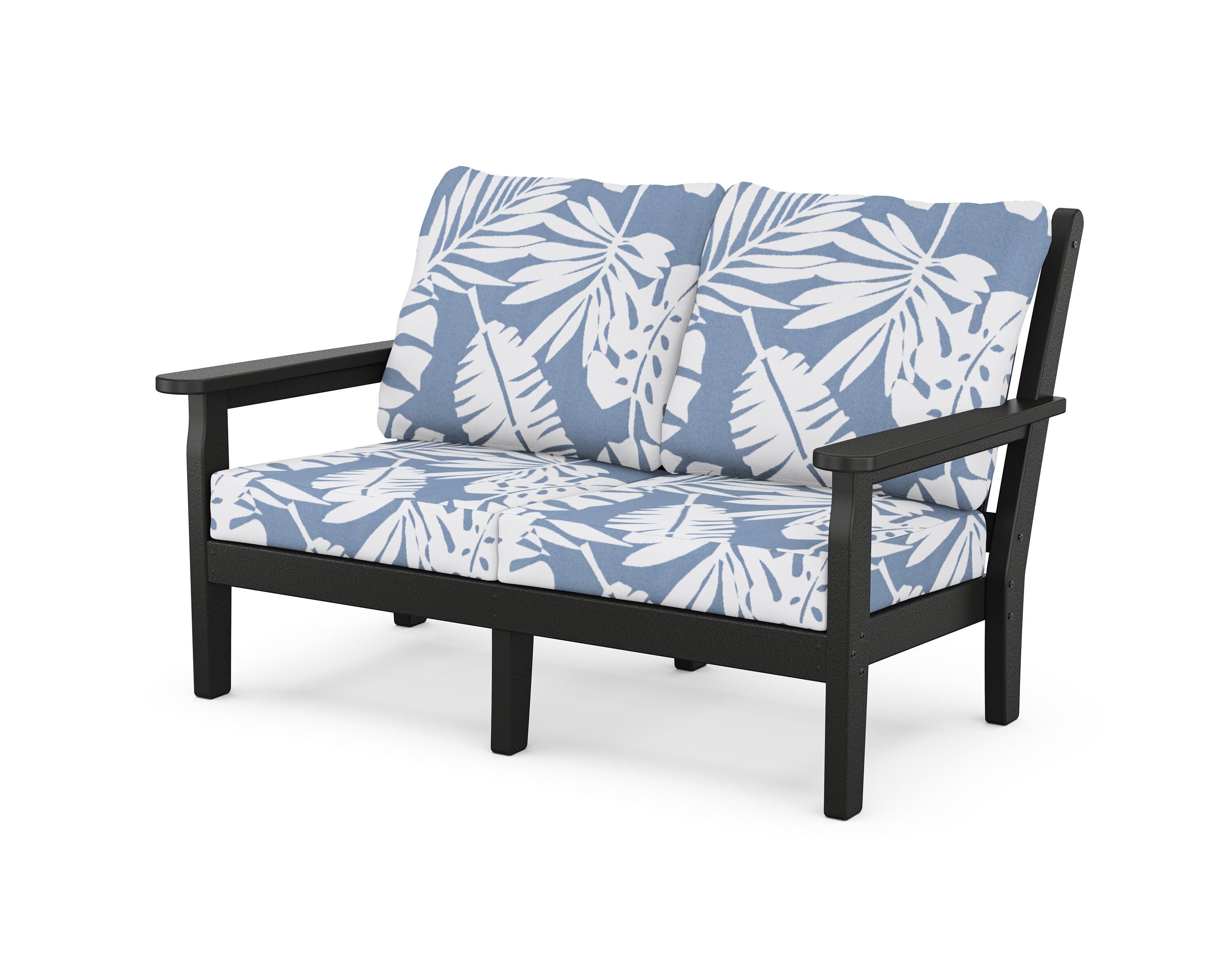POLYWOOD® Chippendale Deep Seating Loveseat in Black / Leaf Sky Blue