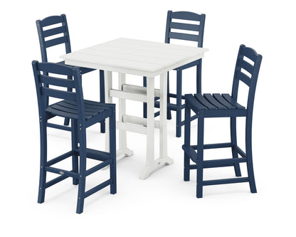POLYWOOD® La Casa Café 5-Piece Farmhouse Trestle Bar Set in Navy / White