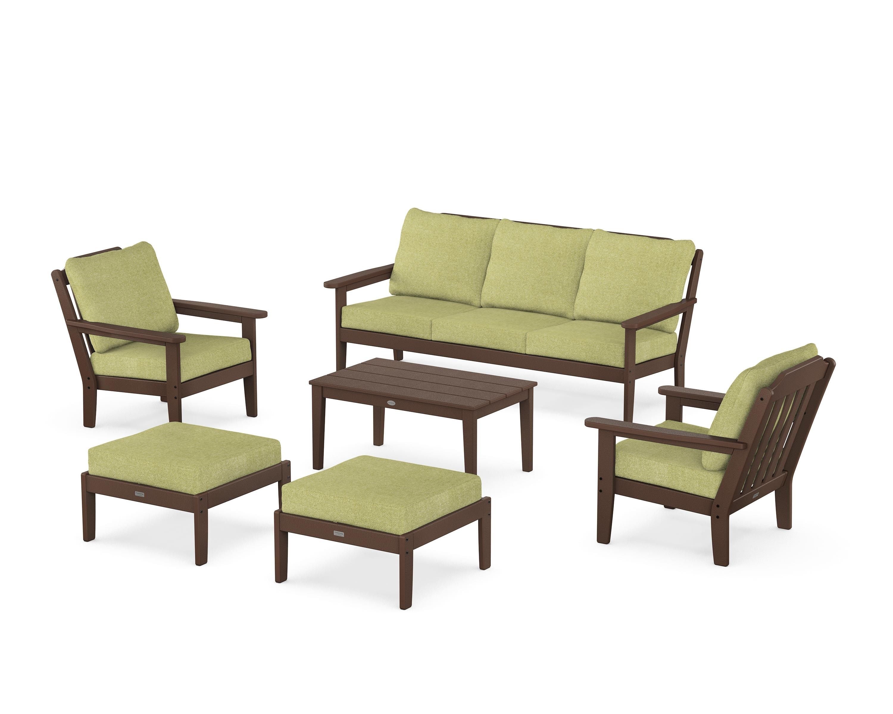 Country Living Cottage 6-Piece Lounge Sofa Set in Mahogany / Chartreuse Boucle
