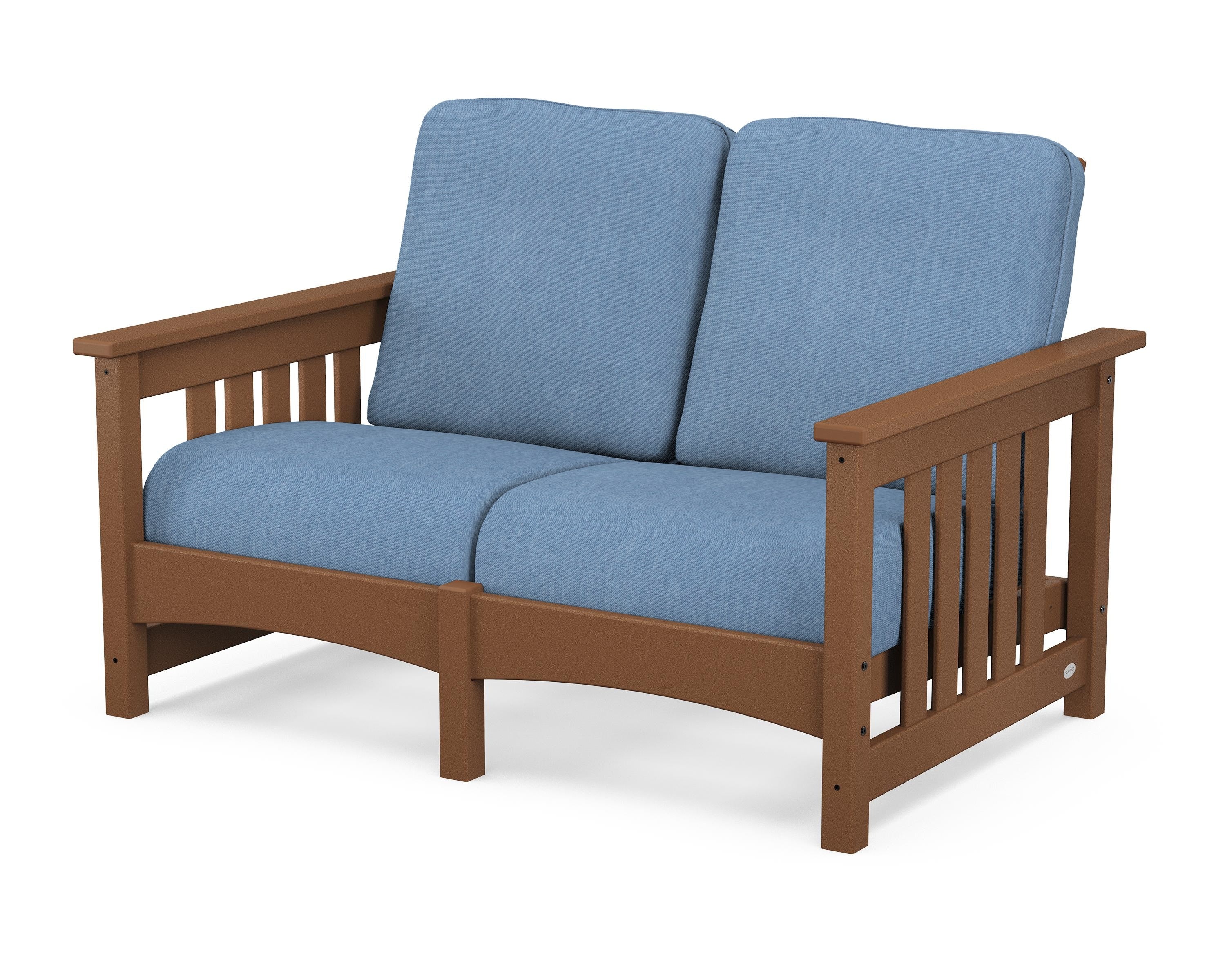 POLYWOOD® Club Mission Loveseat in Teak / Sky Blue